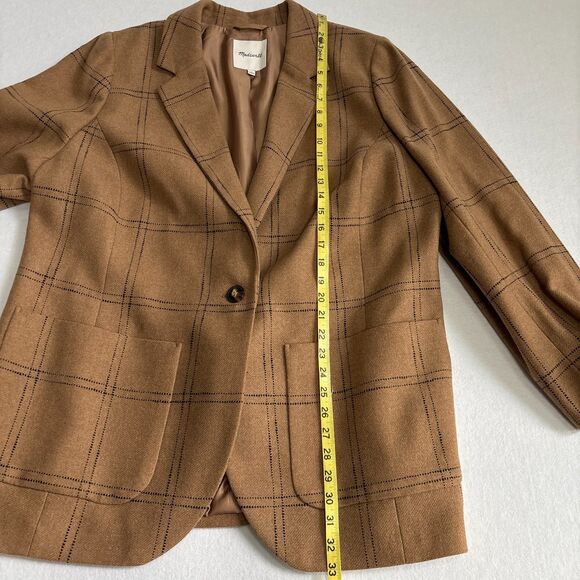 Madewell Larsen Wool Windowpane Blazer Women's 2X Camel Tan Office Academia EUC - Picture 9 of 10